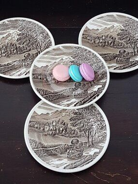 Set of 4 Vintage Wood & Sons Westmorland Brown Transferware Salad Plates 7"